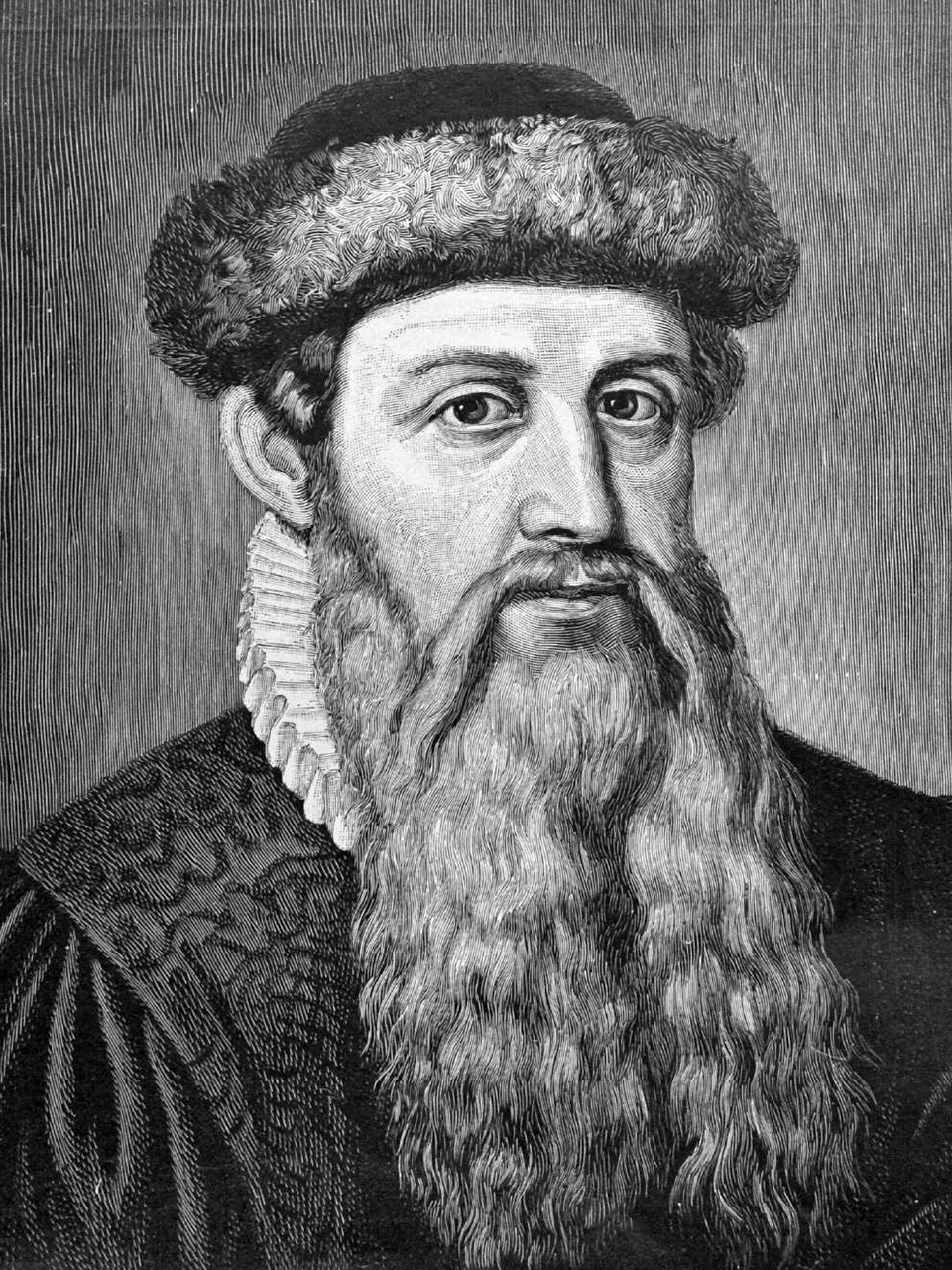 Crno-bijela ilustracija Johannesa Gutenberga. 