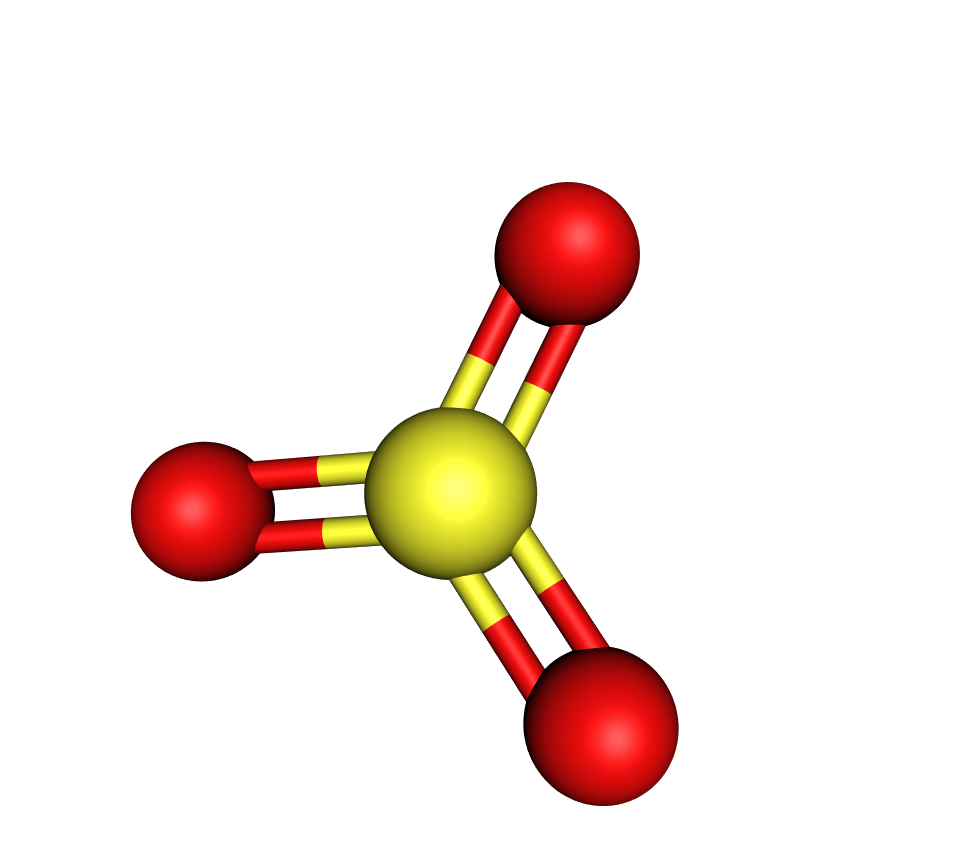 Model molekule sumporova(VI) oksida načinjen od kuglica i štapića