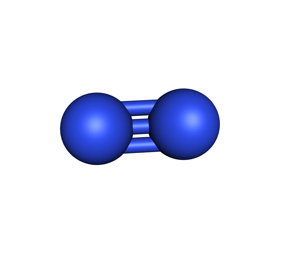dvije molekule dušika; plave kugle