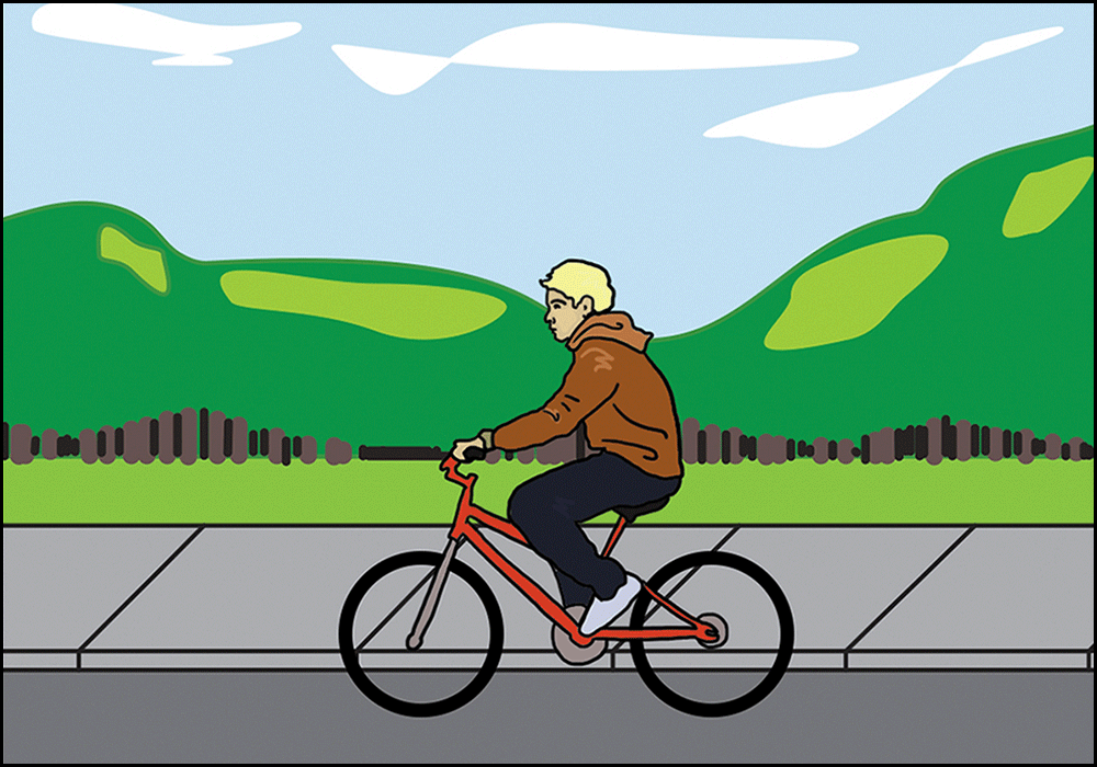 Ilustracija prikazuje dječaka koji vozi bicikl.